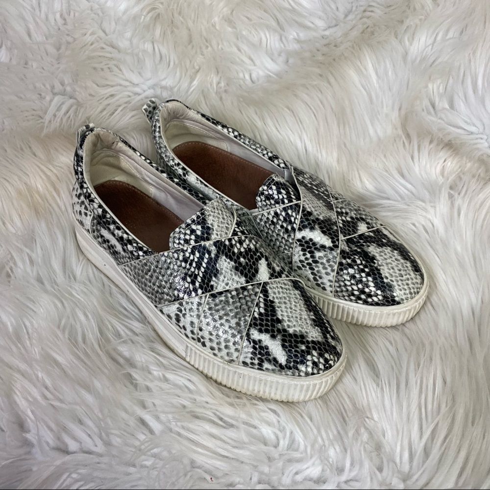 Halogen black & white snakeskin leather slip on platform sneakers 8.5M